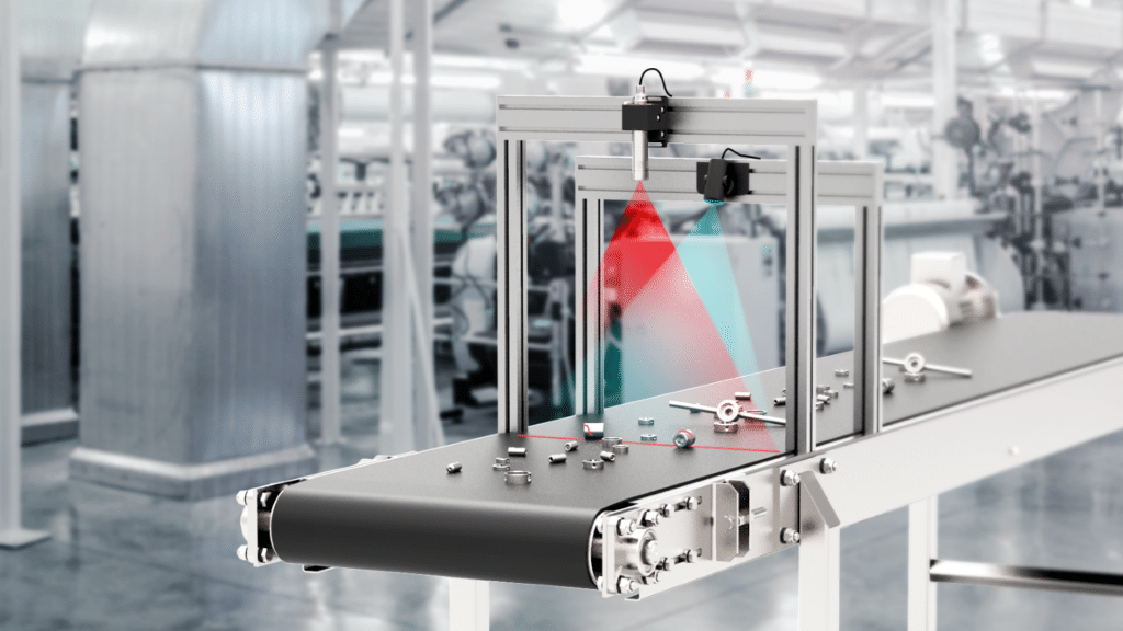 3D laser scanning on a conveyor system for non-contact inspection of components in industrial machine vision.