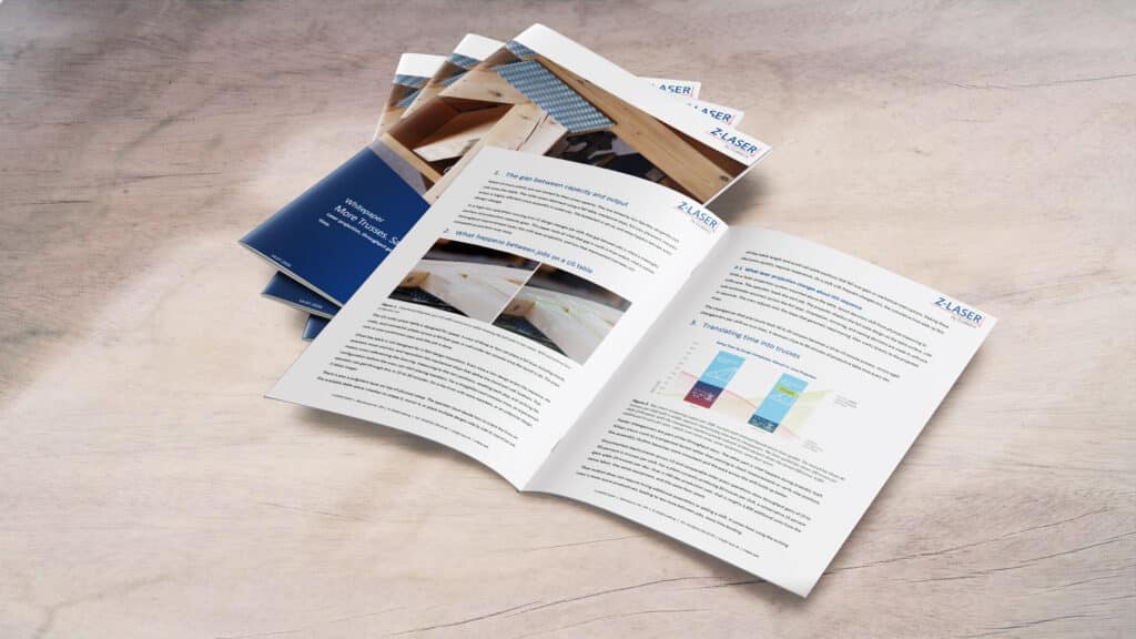 Mockup of a whitepaper: Benefits of laser projectors in naile plate truss manufacturing for european plants.